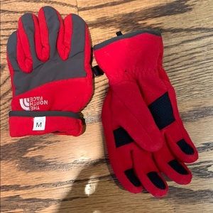The North Face boys red grey winter flannel gloves